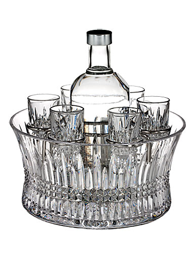 Waterford Lismore Diamond Vodka Set With 6 Shot Crystal Glasses and Chill Crystal Bowl
