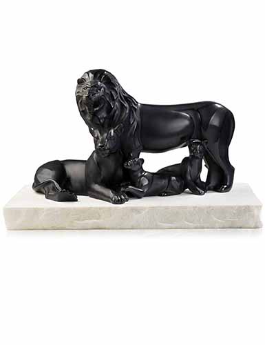 Lalique Lions 15" Sculpture, Black, Limited Edition
