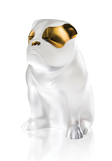 Lalique Bulldog Sculpture, Clear and Gold Luster