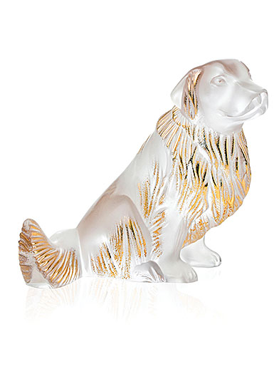 Lalique Golden Retriever Dog Sculpture, Clear and Gold Luster
