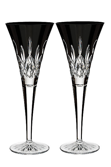 Waterford Lismore Black Champagne Toasting Flutes, Pair