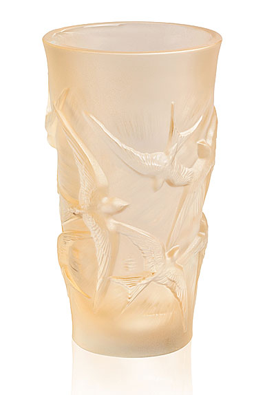Lalique Hirondelles, Swallows Small Vase, Gold Luster