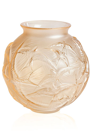 Lalique Hirondelles, Swallows Vase, Gold Luster