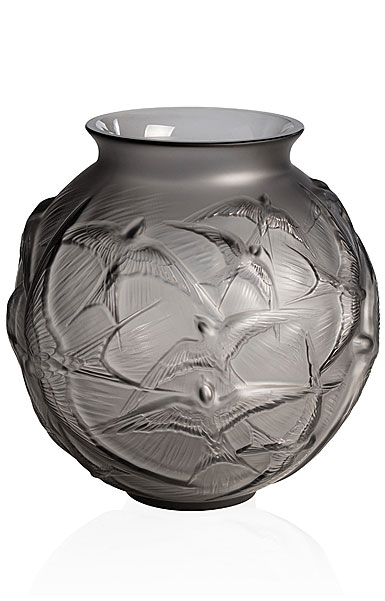 Lalique Hirondelles, Swallows Vase, Grey