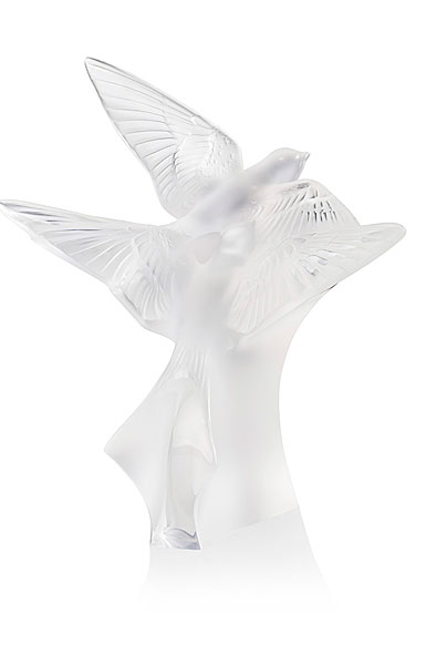 Lalique Two Hirondelles, Swallows Small Sculpture, Clear