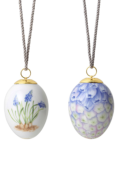 Royal Copenhagen Spring Collection Easter Egg - Grape Hyacinth Buds And Petals Ornament, Set of 2