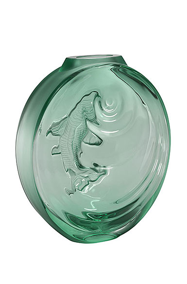 Lalique Carpe Koi Fish 7" Bud Vase, Mint Green