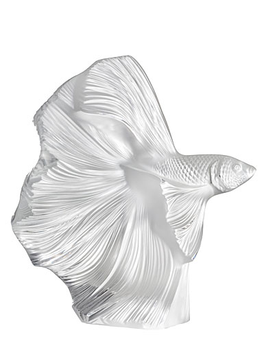 Lalique Fighting Fish 10.5" Sculpture, Clear