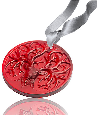 Lalique 2019 Reindeer Christmas Ornament, Red