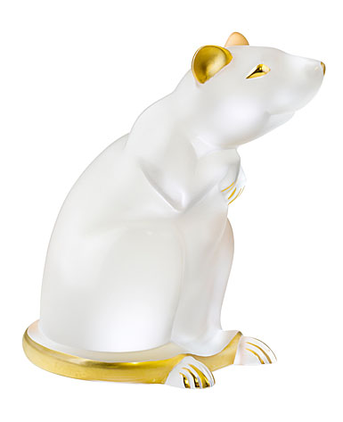 Lalique Zodiac Rat Sculpture, Clear and Gold Stamped