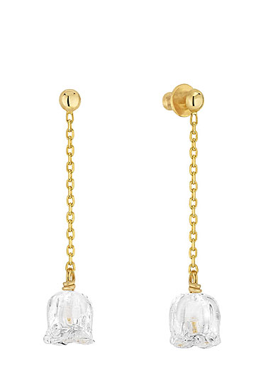 Lalique Muguet Pierced Long Earrings, Gold