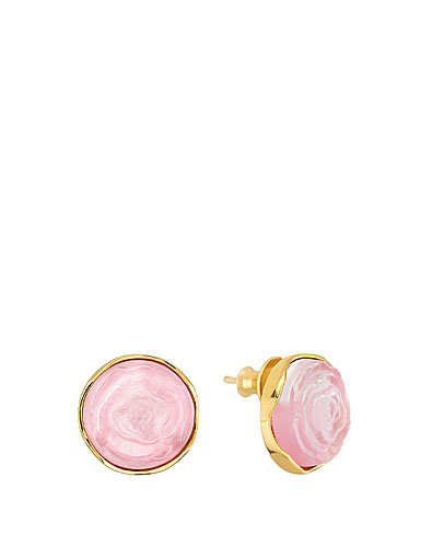 Lalique Pivoine Pierced Earrings Pair, Pink Crystal and Gold