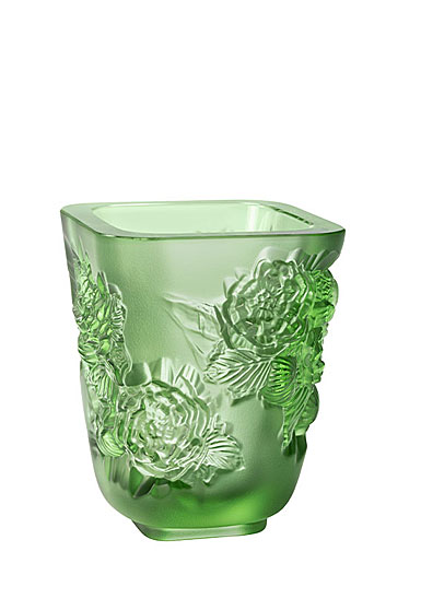 Lalique Small Pivoines Green 5.5" Vase