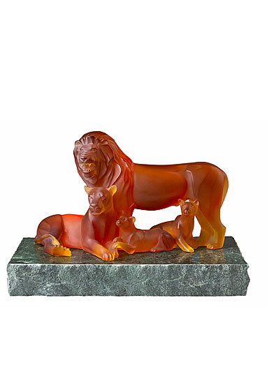 Lalique Lions Sculpture, Amber, Lost Wax Limited Edition