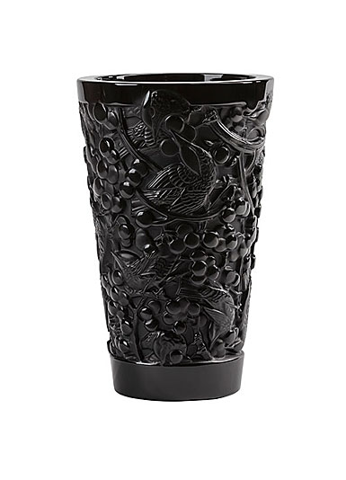 Lalique Merles et Raisins 8.75" Vase, Black