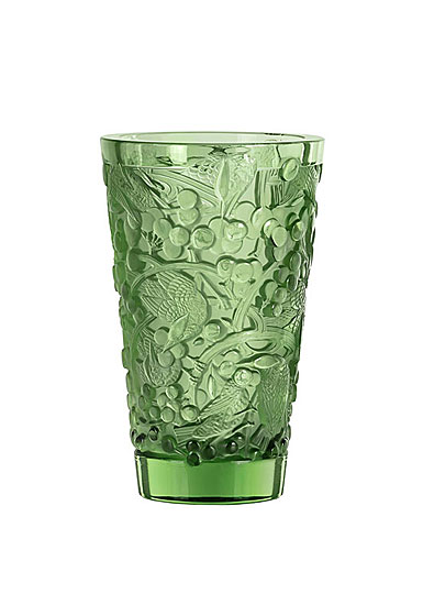 Lalique Merles et Raisins 8.75" Vase, Green
