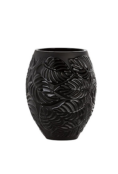 Lalique Feuilles 6.5" Vase, Black