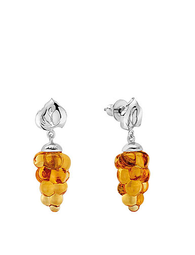 Lalique Vigne Earrings Pair, Amber and Silver