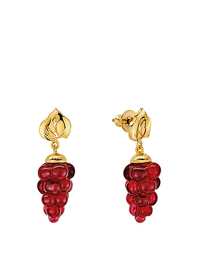 Lalique Vigne Earrings Pair, Red Crystal and Silver