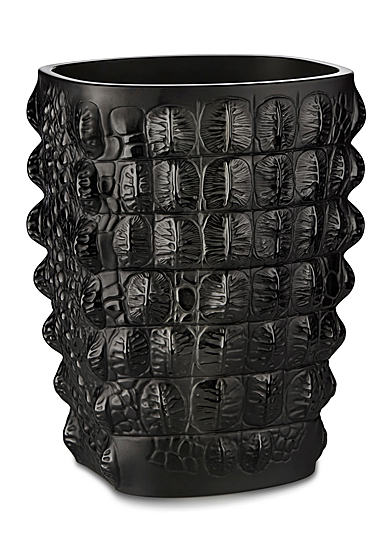 Lalique Empreinte Animale Croco 10.5" Vase Black