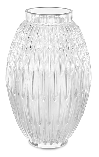 Lalique Empreinte Animale Plumes 11" Vase Clear