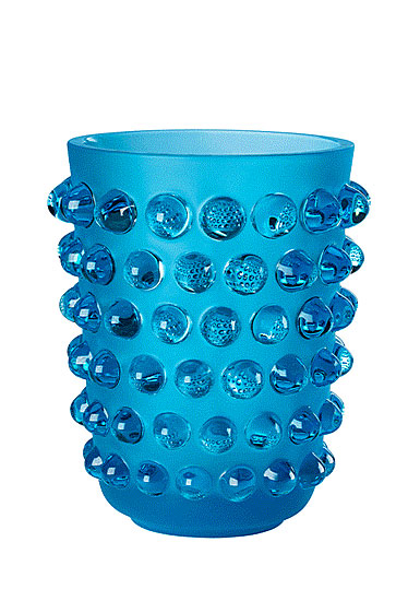 Lalique Mossi 8.5" Vase, Blue