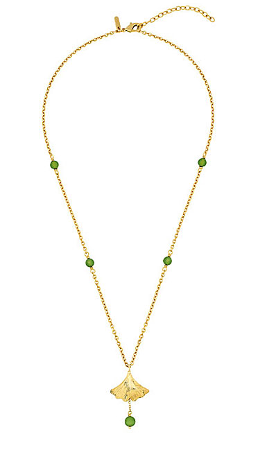 Lalique Ginkgo Small Necklace, Gold and Antinea Green Crystal