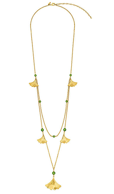Lalique Ginkgo Large Necklace, Gold and Antinea Green Crystal