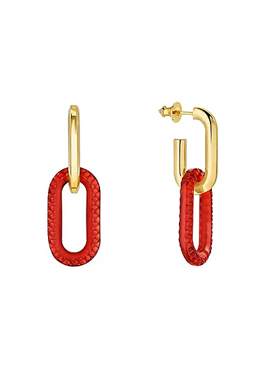 Lalique Empreinte Animale Earrings Small Crystal Red, 18K Yellow Gold Plated
