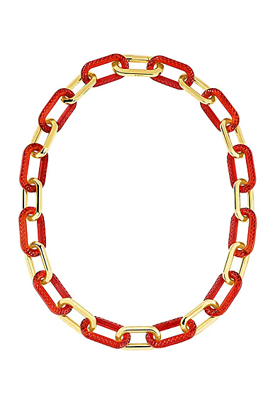 Lalique Empreinte Animale Necklace 12 Crystals Red, 18K Yellow Gold Plated
