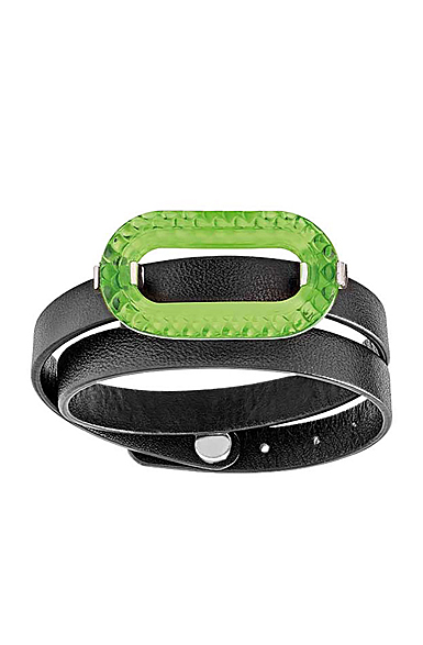 Lalique Empreinte Animale Leather Bracelet Green, Silver And Leather