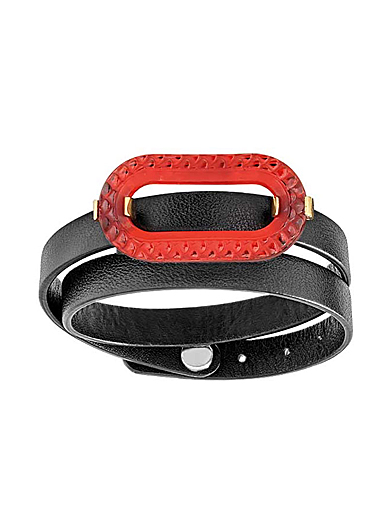 Lalique Empreinte Animale Leather Bracelet Red, 18K Yellow Gold Plated And Leather