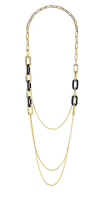 Lalique Empreinte Animale Long Necklace Black, 18K Yellow Gold Plated