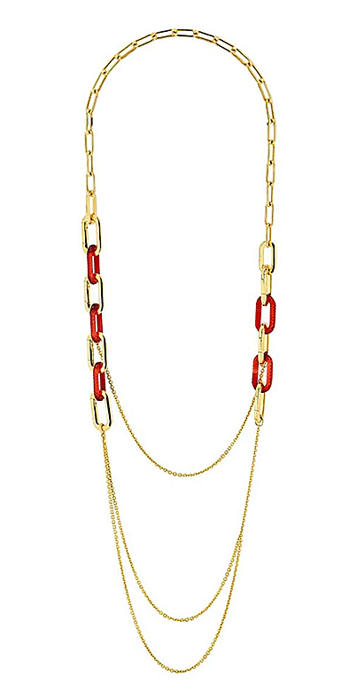 Lalique Empreinte Animale Long Necklace Red, 18K Yellow Gold Plated