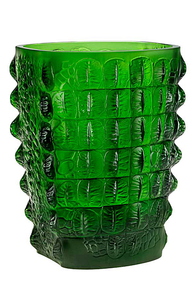 Lalique Empreinte Animale Croco 10.5" Vase Amazon Green