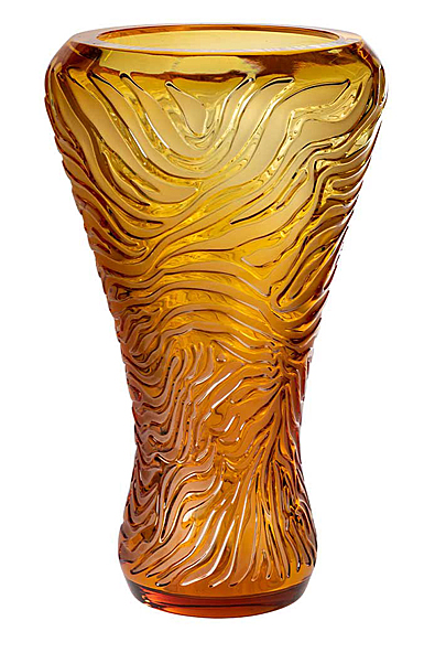 Lalique Empreinte Animale Tiger 18" Vase Amber
