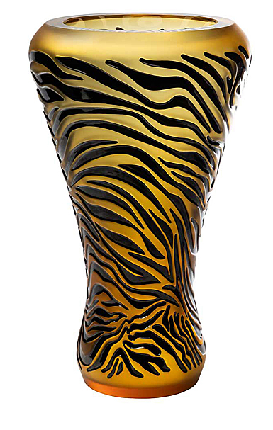 Lalique Empreinte Animale Tiger 18" Vase Amber, Black Enamel Limited Edition
