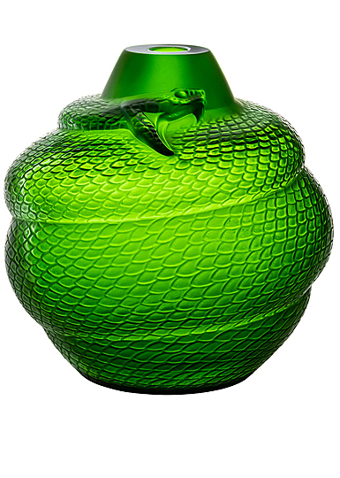 Lalique Empreinte Animale Serpent 10" Vase Amazon Green