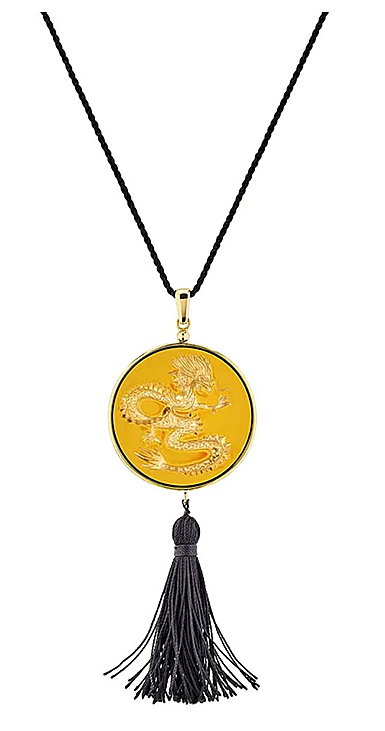 Lalique Dragon Tianlong Pendant Red, Gold Stamped, 18K Yellow Gold Plated