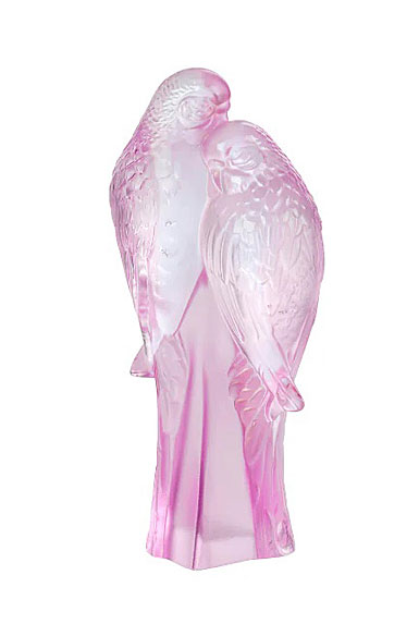 Lalique Pink Two Parakeets Sculpture 