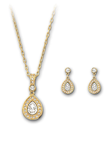 Swarovski Sensation Necklace and Pierced Earrings Set, Shiny Gold and Crystal