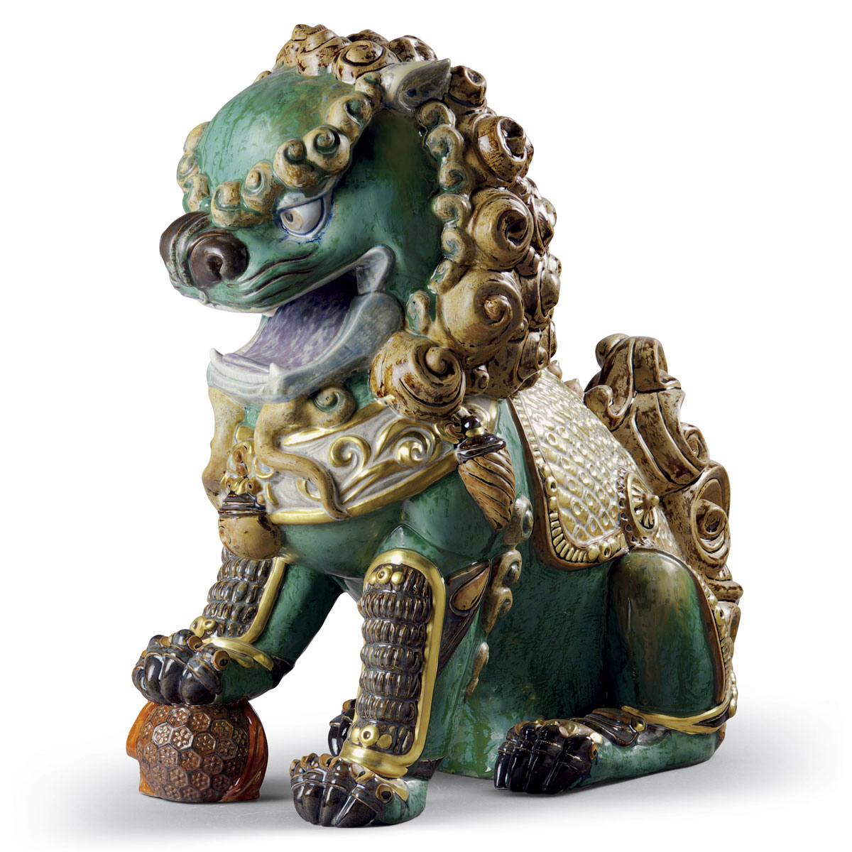 Lladro Classic Sculpture, Oriental Lion Sculpture. Green. Limited Edition