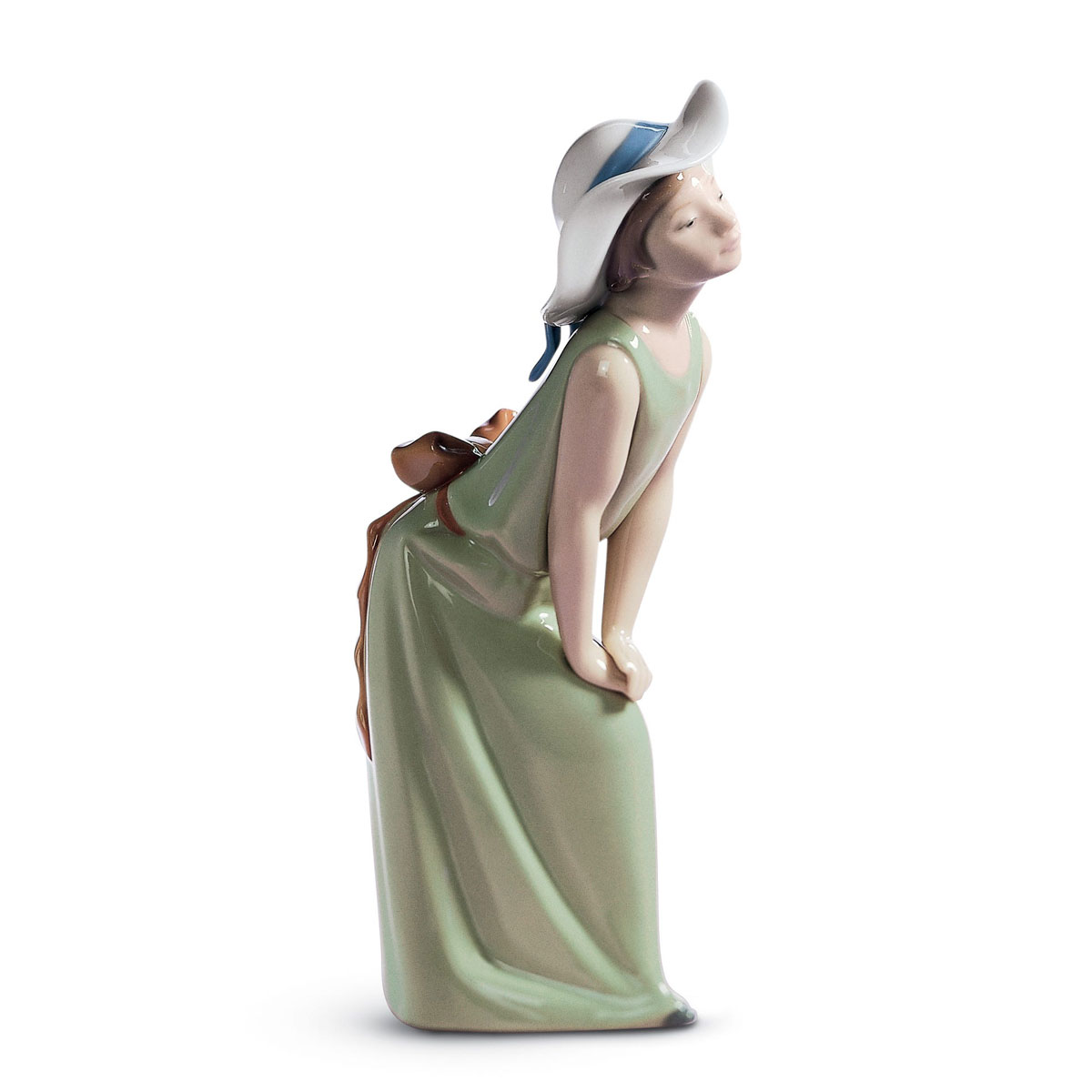 Lladro Classic Sculpture, Curious Girl With Straw Hat Figurine