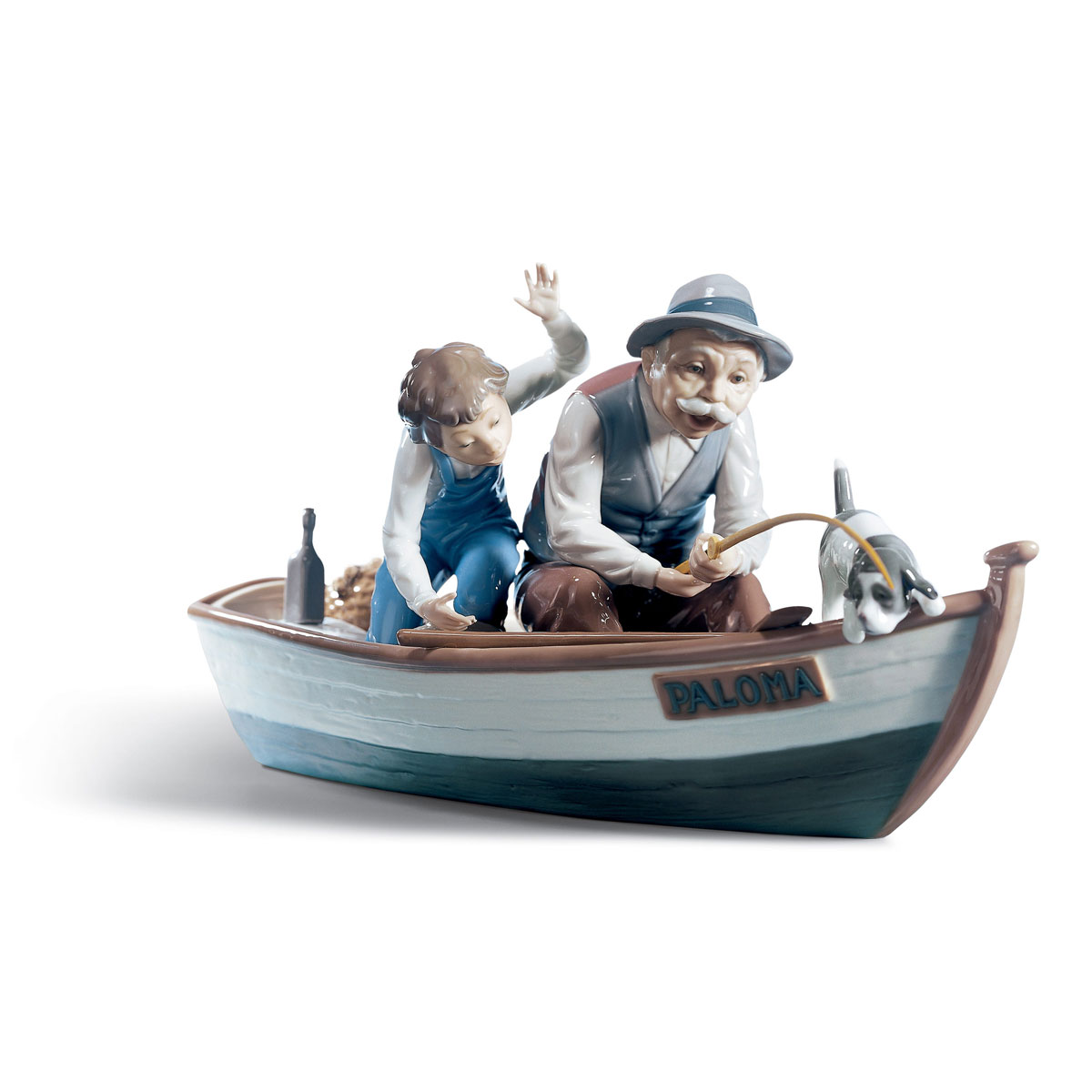 Lladro Classic Sculpture, Fishing With Gramps Figurine
