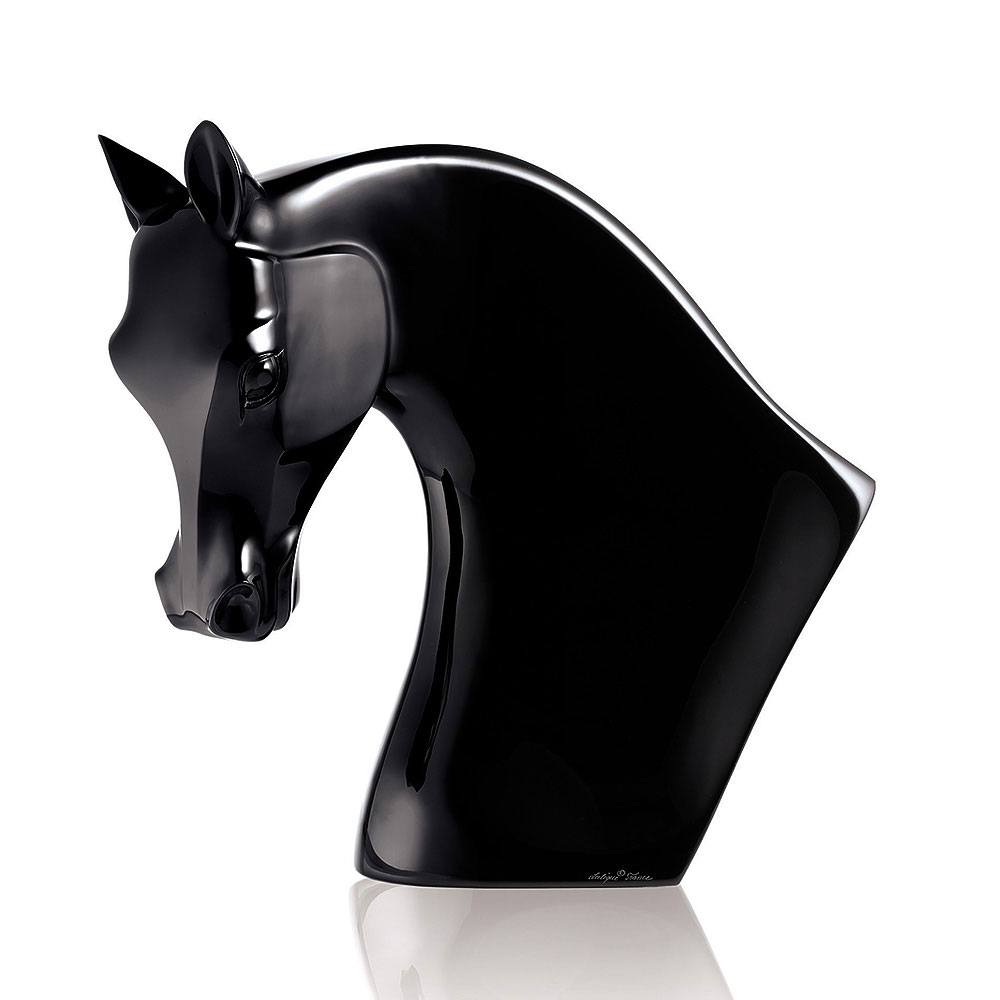 Lalique Horse Head Figure Black