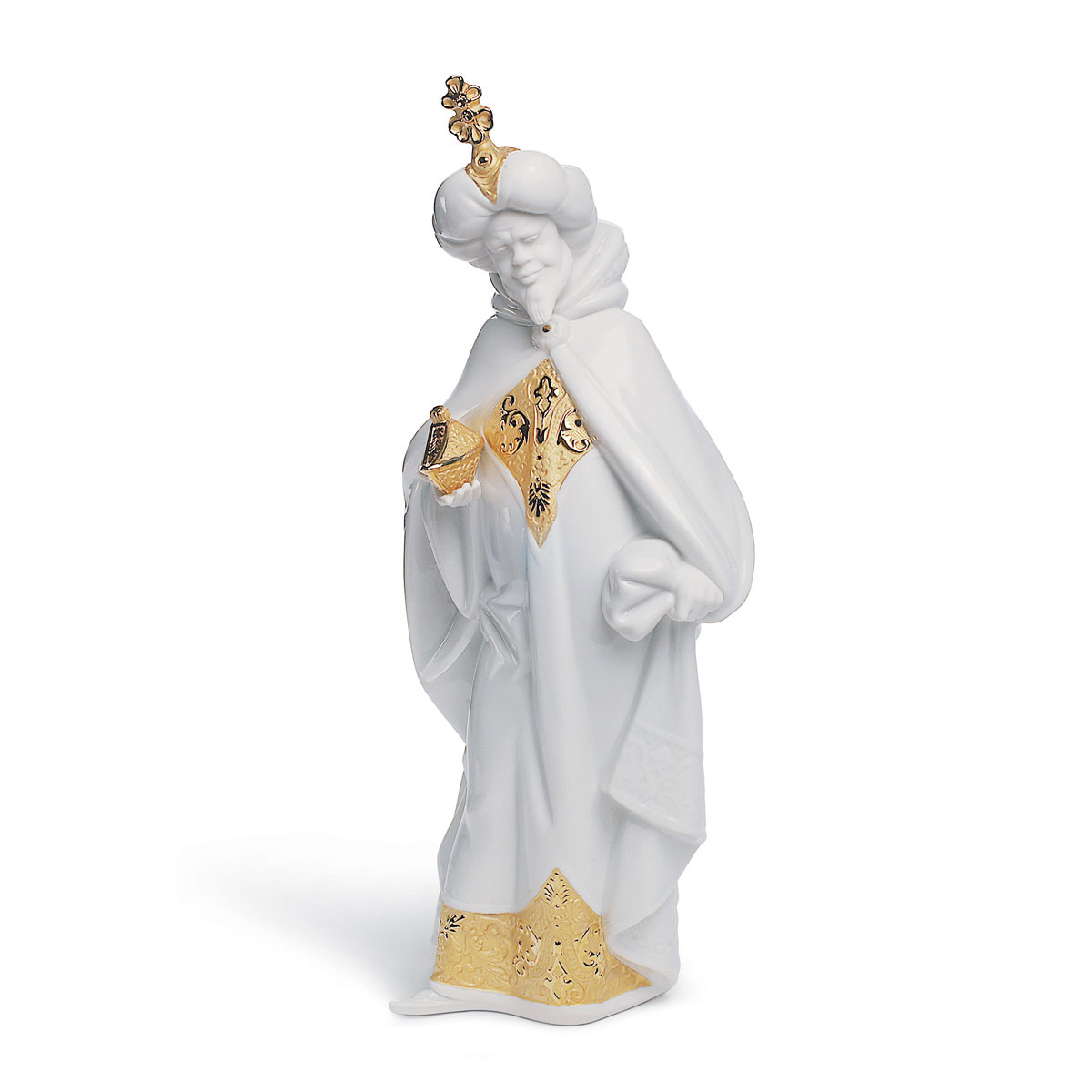 Lladro Classic Sculpture, King Balthasar Nativity Figurine. Golden Lustre
