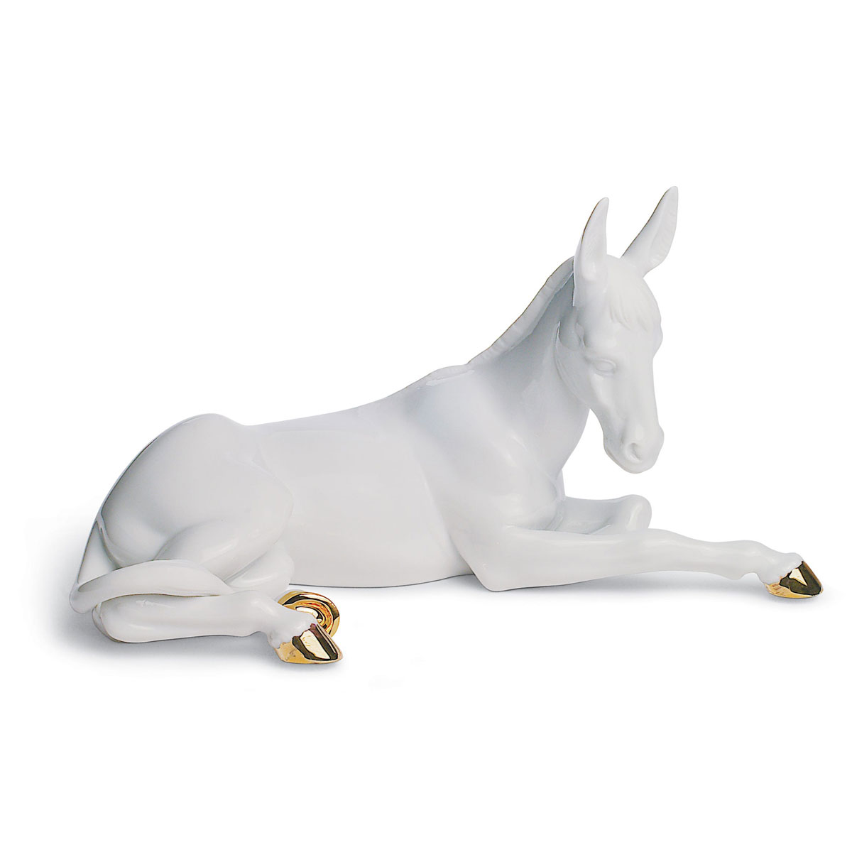 Lladro Classic Sculpture, Donkey Nativity Figurine. Golden Lustre