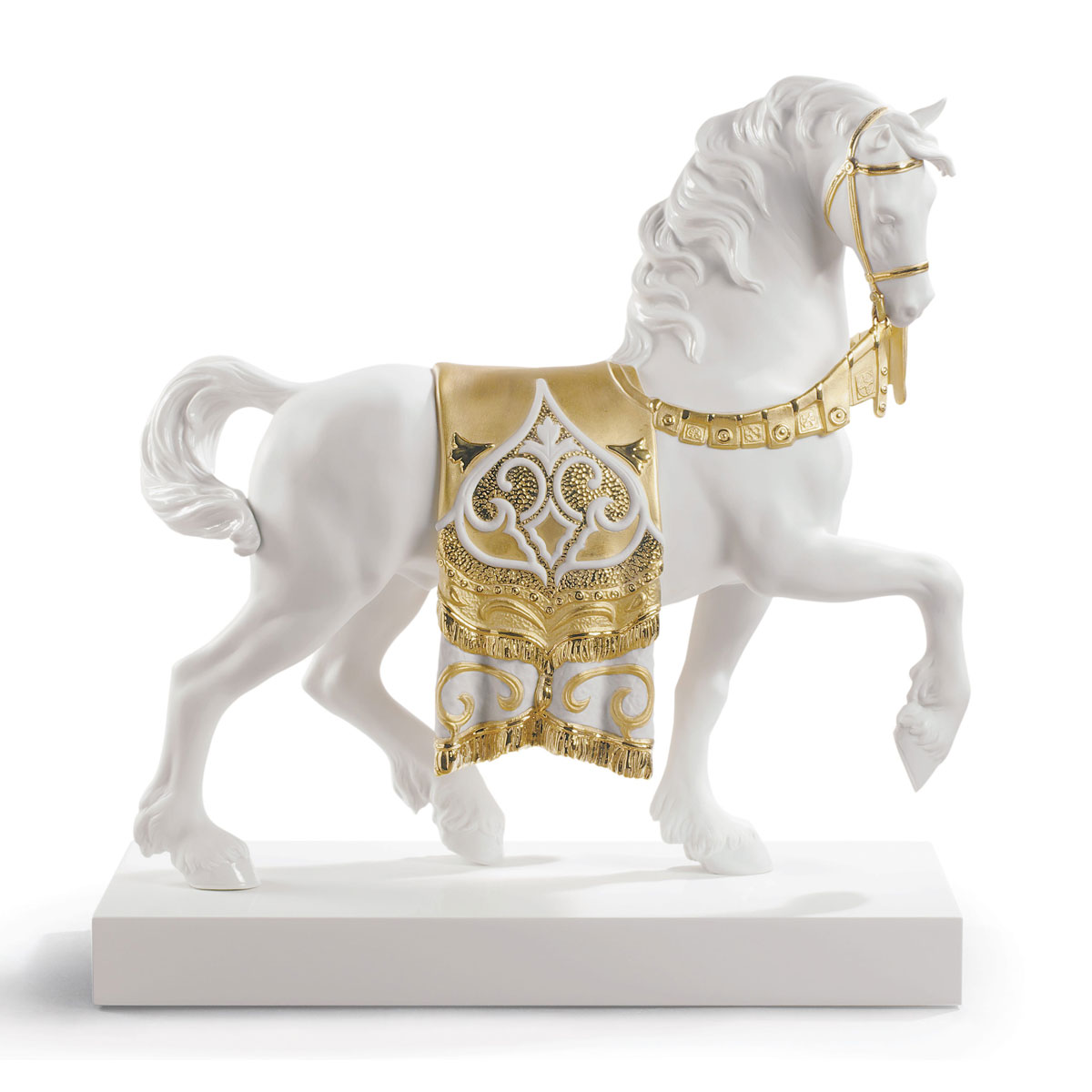 Lladro Classic Sculpture, A Regal Steed Horse Sculpture. Golden Lustre