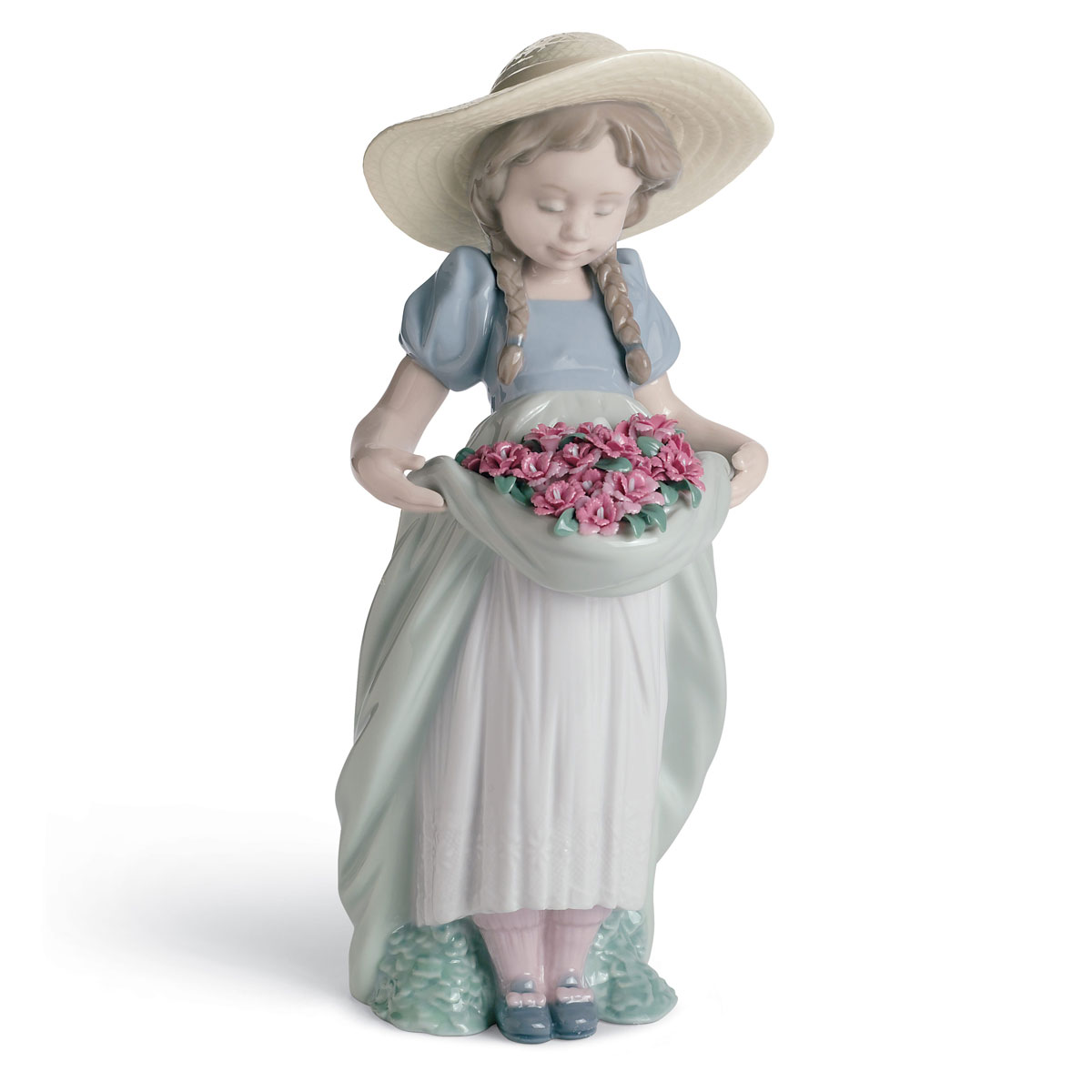 Lladro Classic Sculpture, Bountiful Blossoms Girl With Carnations Figurine