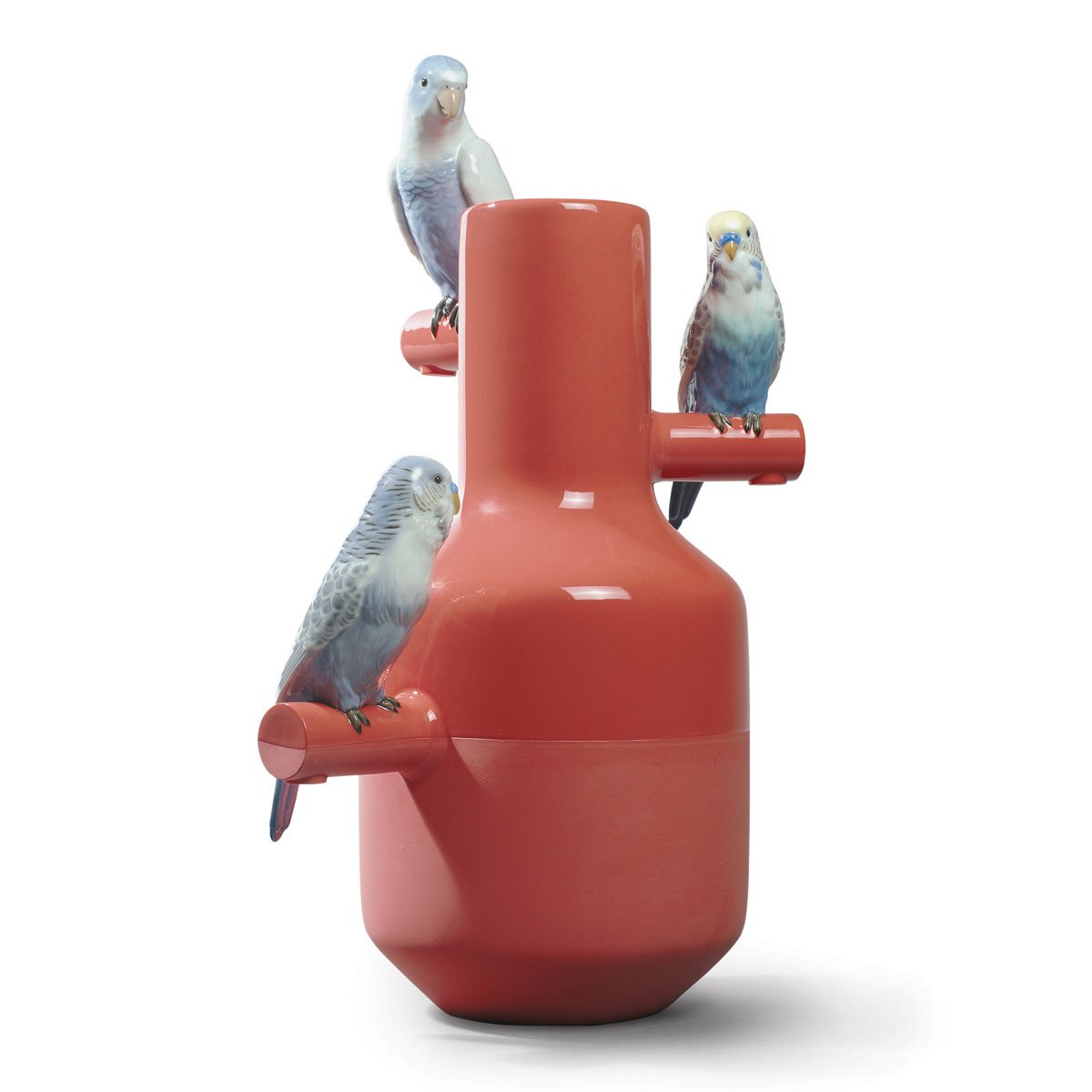 Lladro Home Decor, Parrot Parade Vase. Coral